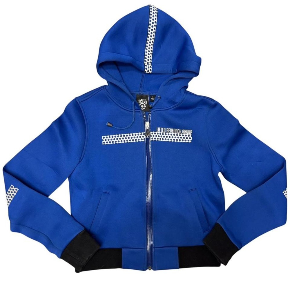 LRG Lifted Research Group Blue Polka Dot Full Zip Hoodie Mens Small Y2K Street